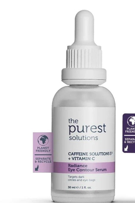 Purest Radiance Eye Contour Serum Caffeine – 30ml
Discover the ultimate solution for brighter, smoother, and healthier-looking eyes with the Purest Radiance Eye Contour Serum Caffeine. Specially formulated to target dark circles, puffiness, uneven skin tone, and fine lines, this advanced eye serum is a must-have in your anti-aging skincare routine.
Infused with 5% caffeine, vitamin C (ethyl ascorbic acid), hyaluronic acid, rose extract, and ascophyllum nodosum extract, this brightening eye contour serum wor