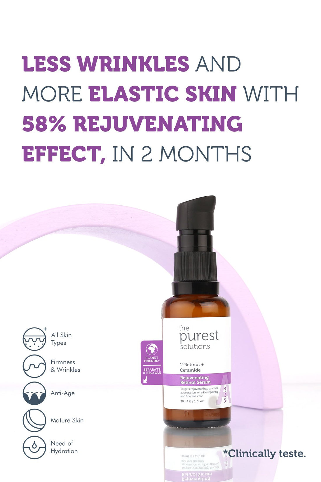 Purest Rejuvenating Retinol Serum 30ml – Advanced Anti-Aging Formula
If you are looking for the best retinol serum in Pakistan, the Purest Rejuvenating Retinol Serum 30ml is a premium choice designed to transform your skincare routine. Powered with squalane and niacinamide, this Purest Retinol face serum works as a complete solution for fine lines, wrinkles, dark spots, pigmentation, and acne scars. With its lightweight yet effective formula, the Purest Retinol Serum 30ml deeply nourishes your skin, reveali