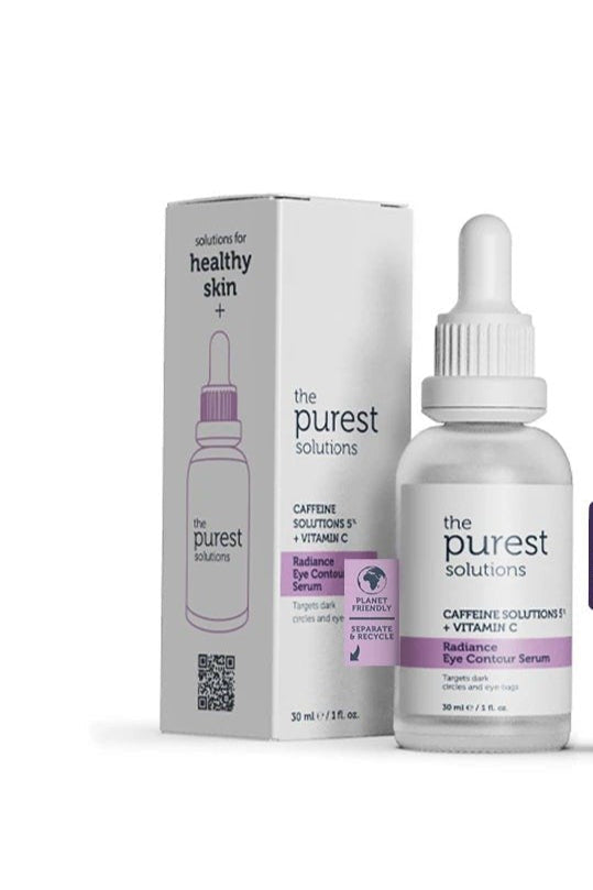 Purest Radiance Eye Contour Serum Caffeine – 30ml
Discover the ultimate solution for brighter, smoother, and healthier-looking eyes with the Purest Radiance Eye Contour Serum Caffeine. Specially formulated to target dark circles, puffiness, uneven skin tone, and fine lines, this advanced eye serum is a must-have in your anti-aging skincare routine.
Infused with 5% caffeine, vitamin C (ethyl ascorbic acid), hyaluronic acid, rose extract, and ascophyllum nodosum extract, this brightening eye contour serum wor