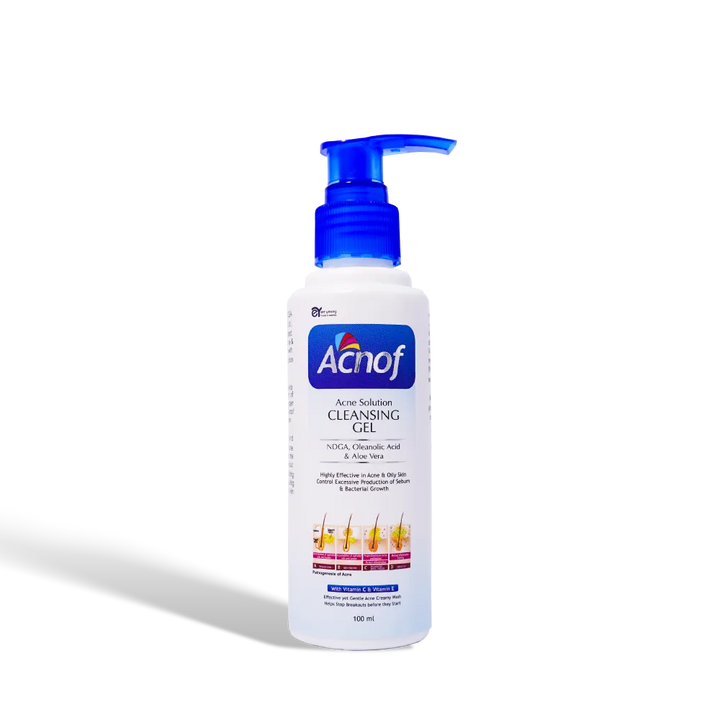 Acnof Acne Solution Cleansing Gel is a dermatologist-recommended face wash for acne-prone skin, designed to fight pimples, blackheads, excess oil, and dark spots. This advanced acne control cleansing gel deeply cleanses pores, removes dirt and impurities, and prevents acne-causing bacteria without drying out your skin.