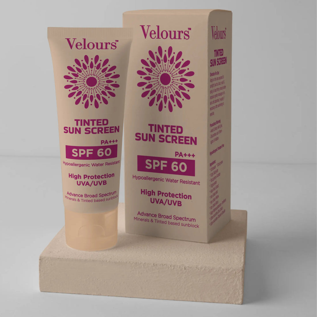 Velours Tinted Sunscreen SPF60 tube front view