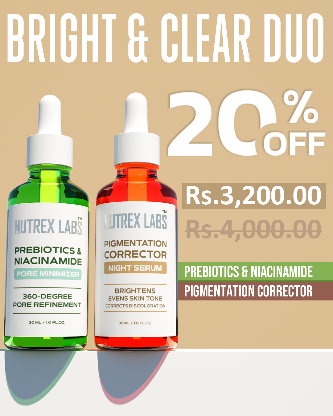 Nutrax Lab Bright & Clear Duo – Niacinamide + Pigmentation Corrector